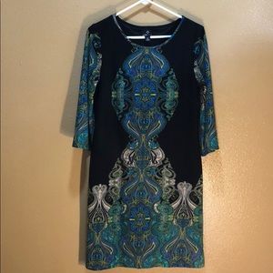 Ronni Nicole Blue Green and Navy Patterned Dress
